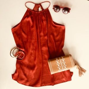 Ann Taylor LOFT Burnt Sienna silky poly top